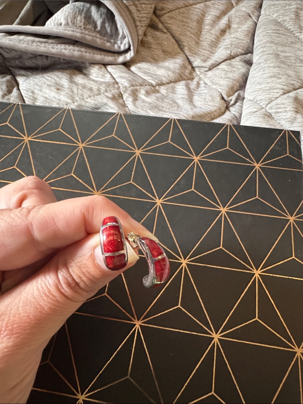 Red Enamel Hoop Earrings - Silver Tone